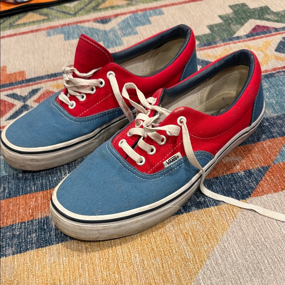 Vans Two-Tone Blue and Red Canvas Low-Top Sneakers